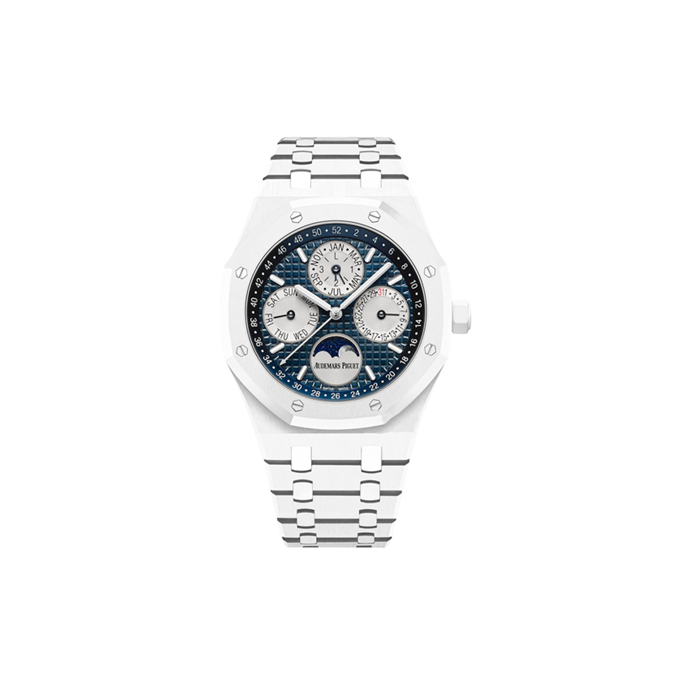 AUDEMARS PIGUET ROYAL OAK WHITE CERAMIC PERPETUAL CALENDAR MOON PHASE 41MM WATCH 26579CB.OO.1225CB.01